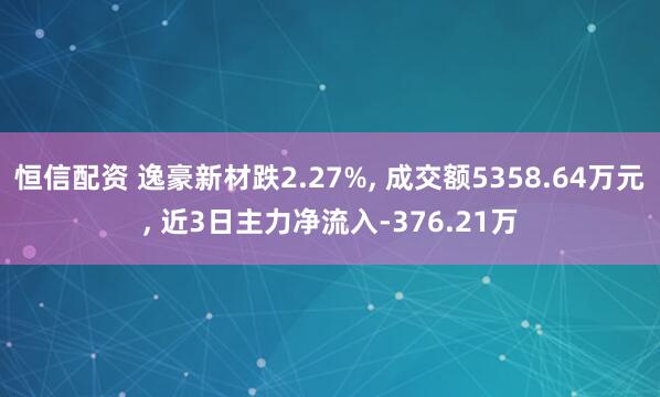 恒信配资 逸豪新材跌2.27%, 成交额5358.64万元, 近3日主力净流入-376.21万